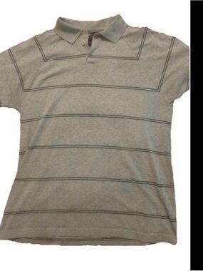 Men's Light Grey Horizontal Stripe Polo Shirt - Casual Short Sleeve vintage OCI